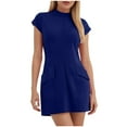 thumbnail image 1 of GEWSEY Women's Casual T Shirt Dress Summer Short Sleeve Swing Dresses with Pockets (Blue, M), 1 of 6