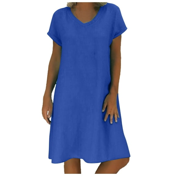 GEWSEY Women's Casual T Shirt Dress Summer Short Sleeve Swing Dresses with Pockets Dark Blue, 5XL