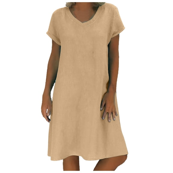 GEWSEY Women's Casual T Shirt Dress Summer Short Sleeve Swing Dresses with Pockets Khaki, XXL