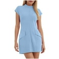 thumbnail image 1 of GEWSEY Women's Casual T Shirt Dress Summer Short Sleeve Swing Dresses with Pockets (Light Blue, XL), 1 of 6