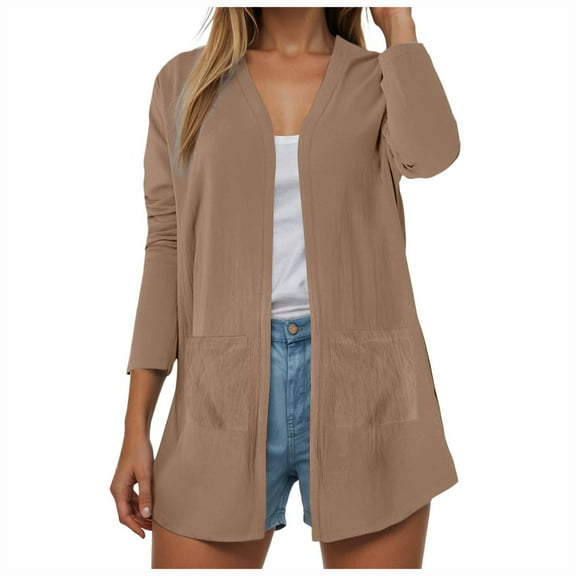 GEWSEY Women's Classic Cardigans Long Sleeve Open Front Casual Knit Cardigan Sweaters Coat Soft Outwear (Khaki, XXL)