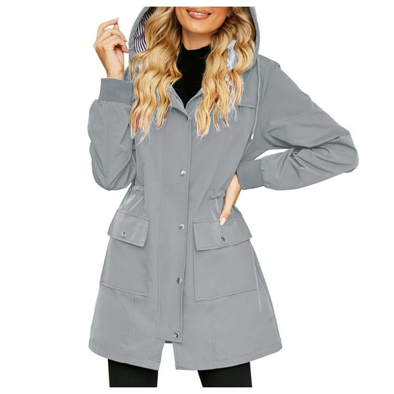 GEWSEY Women's Cotton Anorak Jacket Lightweight Casual Military Jackets Safari Utility Coats With Removable Hood (Grey, M)