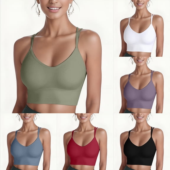 GEWSEY Women's Criss Cross Back Strappy Sports Bra Padded Wireless Yoga Workout Bras Athletic Gym Sportswear Top 2025 (Black, XL)
