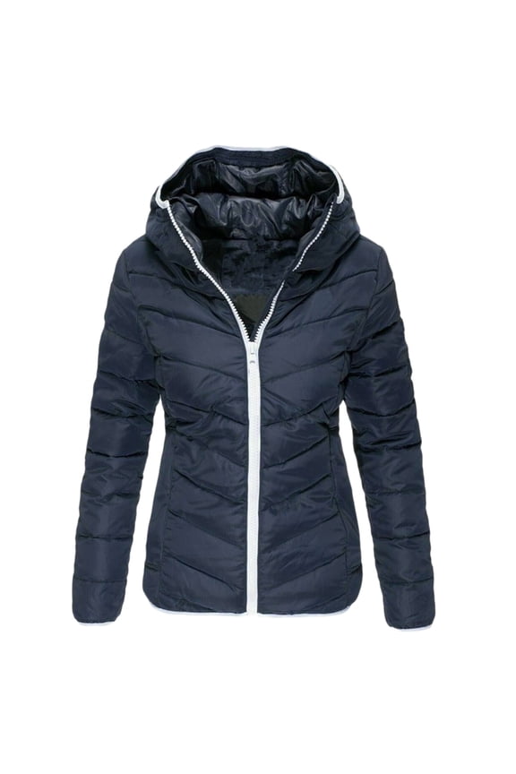 Women's Down Jacket Hooded Winter Light Weight Short Puffer Coats Packable Warm Windproof Ladies Parka (Navy, M)