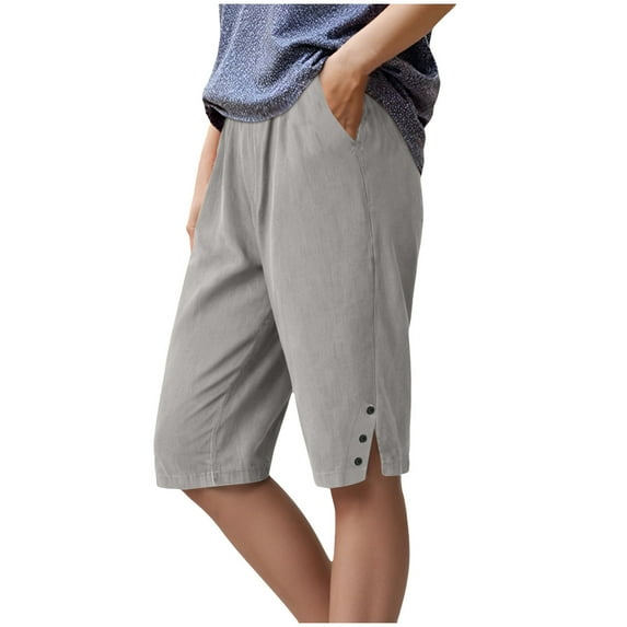 GEWSEY Women's Elastic Waist 3/4 Capri Harem Pants with Pockets Casual Loose Solid Yoga Trousers (Grey, XL)