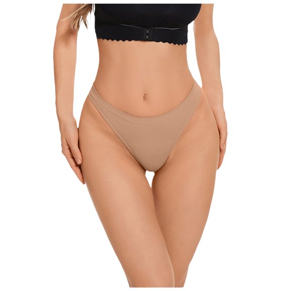 GEWSEY Women's Everyday Thong - Lightweight Knit Travel Underwear (Beige, S)
