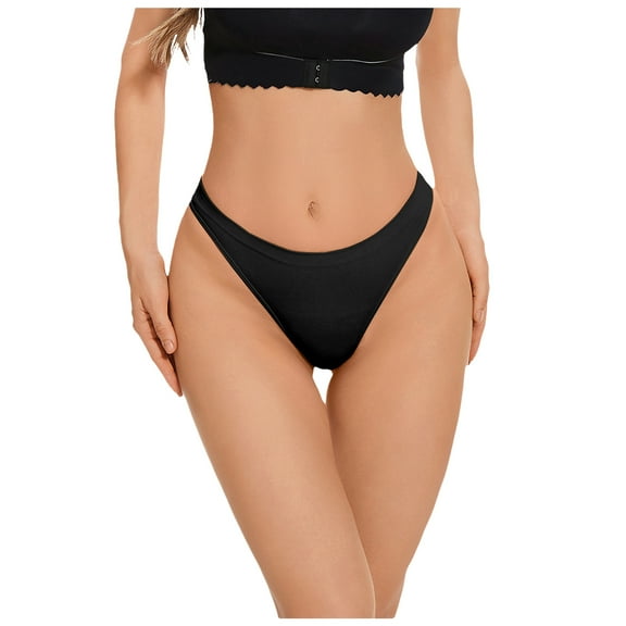 GEWSEY Women's Everyday Thong - Lightweight Knit Travel Underwear (Black, XL)