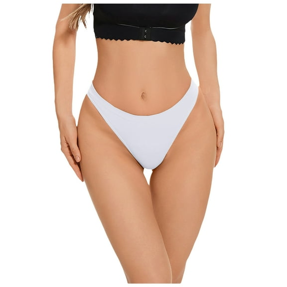GEWSEY Women's Everyday Thong - Lightweight Knit Travel Underwear (White, XL)