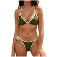thumbnail image 1 of GEWSEY Women's Extreme Sexy Swimsuit Color Block Micro Bikini Tie Side 2 Piece Bathing Suits (Army Green, XL), 1 of 9