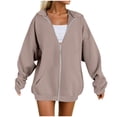 thumbnail image 1 of GEWSEY Women's Fall Zipper Long Sleeve Hoodie Hooded Sweatshirt Top Outdoor Sweatshirt Shirt Long Zipper Sweaters (Khaki, M), 1 of 4