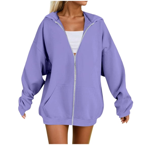 GEWSEY Women's Fall Zipper Long Sleeve Hoodie Hooded Sweatshirt Top Outdoor Sweatshirt Shirt Long Zipper Sweaters (Purple, M)