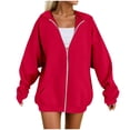 thumbnail image 1 of GEWSEY Women's Fall Zipper Long Sleeve Hoodie Hooded Sweatshirt Top Outdoor Sweatshirt Shirt Long Zipper Sweaters (Red, 5XL), 1 of 4