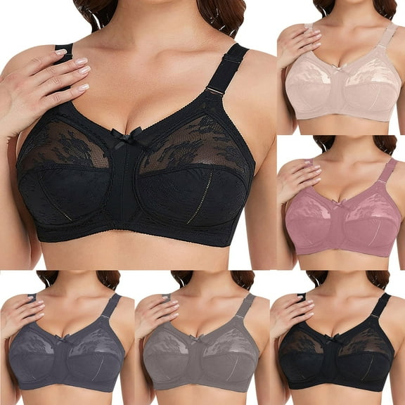 GEWSEY Women's Floral Lace Bra Plus Size Firm Hold Non Wired Non Padded Full Coverage Minimizer (Silver, XXS)