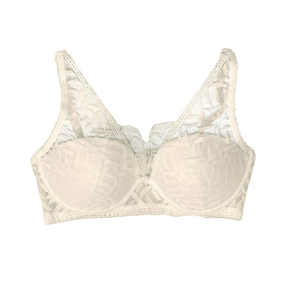 GEWSEY Women's Floral Lace Everyday Bra Wireless Supportive Push-Up Gathering Anti-Sagging Seamless Fit for Seniors (Beige, XL)