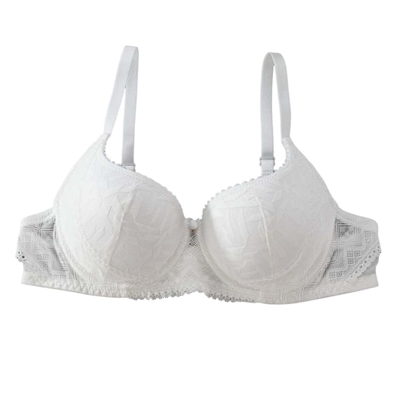 GEWSEY Women's Floral Lace Push-Up Bra Light Support Adjustable Straps V-Neck Demi Full Coverage Bras (White, L)