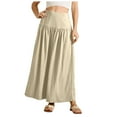 thumbnail image 1 of GEWSEY Women's Flowy Maxi Skirt Petite Regular Extra Long Casual Summer Pleated Skirts with Pockets (Beige, XL), 1 of 5