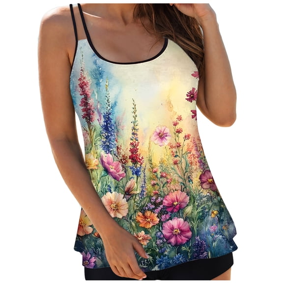 GEWSEY Women's Flowy Tankini Tops Only - Modest Bathing Suit Loose Fit Swimsuit Swim Tops for Women 2025 (No Bottom) (Light Yellow, XL)