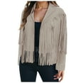 thumbnail image 1 of GEWSEY Women's Fringe Leather Jackets - Suede Faux Motocycle Biker Cropped Coat Vegan Blazer Pleather Fashion Tassel (Beige, M), 1 of 8