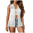 thumbnail image 1 of GEWSEY Women's Boho Fringe Vest Western Suede Sleeveless Jacket for Festival Cowgirl Outfit 70s Retro Style Layering Vest (White, M), 1 of 7