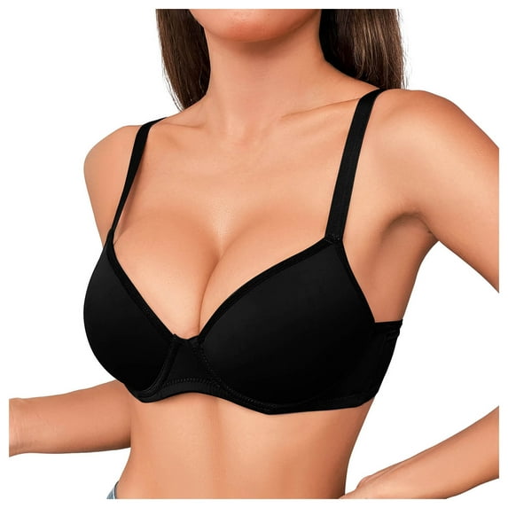 GEWSEY Women's Full Coverage Bras Lightly Lined Full Coverage Push Up Bras Soft Supportive T Shirt Bra (Black, 22C)