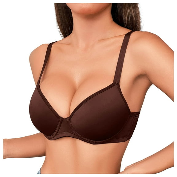GEWSEY Women's Full Coverage Bras Lightly Lined Full Coverage Push Up Bras Soft Supportive T Shirt Bra (Brown, 28C)