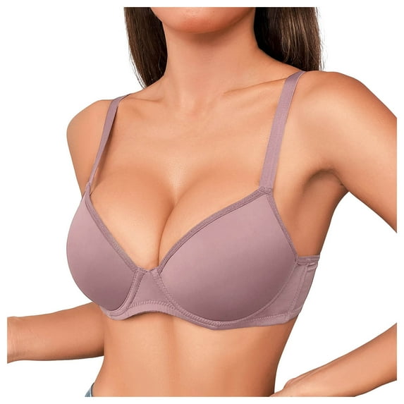 GEWSEY Women's Full Coverage Bras Lightly Lined Full Coverage Push Up Bras Soft Supportive T Shirt Bra (Purple, 22C)