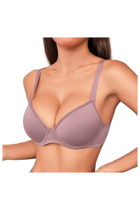 Women's Full Coverage Bras Lightly Lined Full Coverage Push Up Bras Soft Supportive T Shirt Bra (Purple, 24C)