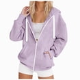 thumbnail image 1 of GEWSEY Women's Full Zip Up Hoodie Long Sleeve Hooded Sweatshirts Pockets Jacket Coat for Women (Light Purple, XL), 1 of 7