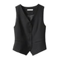 thumbnail image 1 of GEWSEY Women's Fully Lined 4 Button V-Neck Economy Dressy Suit Vest Waistcoat (Black, L), 1 of 4