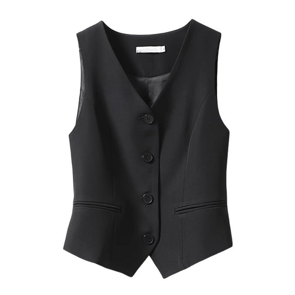 GEWSEY Women's Fully Lined 4 Button V-Neck Economy Dressy Suit Vest Waistcoat (Black, XXL)