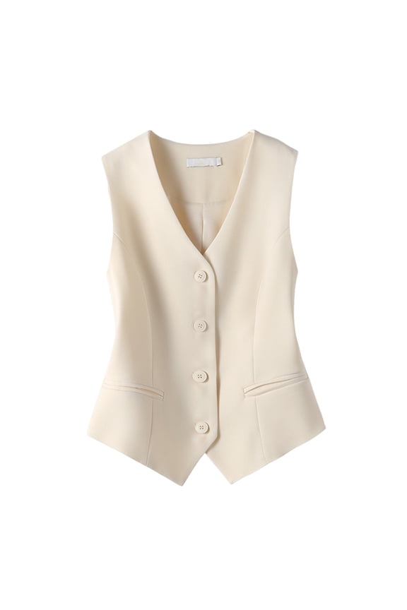 Women's Fully Lined 4 Button V-Neck Economy Dressy Suit Vest Waistcoat (White, M)
