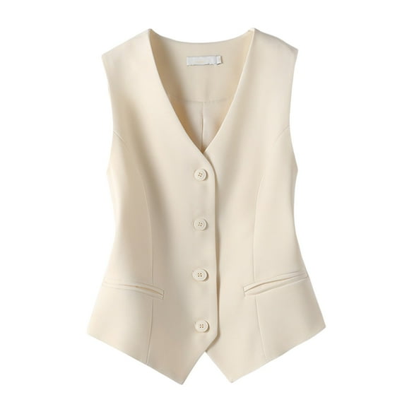 GEWSEY Women's Fully Lined 4 Button V-Neck Economy Dressy Suit Vest Waistcoat (White, XXL)