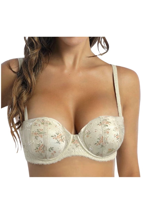 Women's Half-Cup Lace Bra Sexy Sexy Lace Push Up Support Gathered Bras Underwired Low Cut Mesh Bralettes (Beige, 28A-28B)