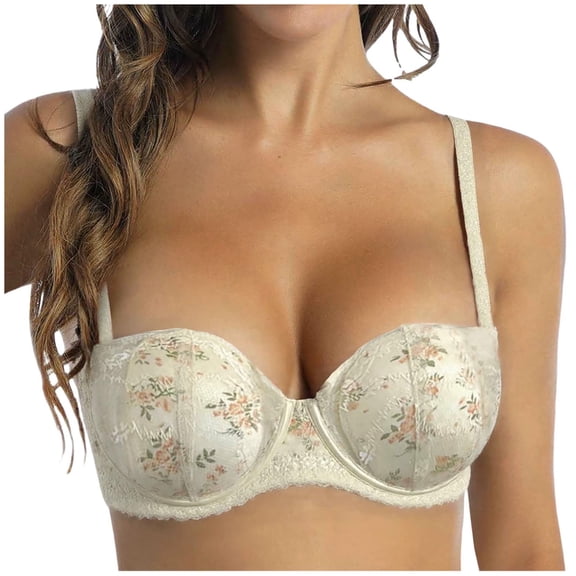GEWSEY Women's Half-Cup Lace Bra Sexy Sexy Lace Push Up Support Gathered Bras Underwired Low Cut Mesh Bralettes (Beige, 30A-30B)