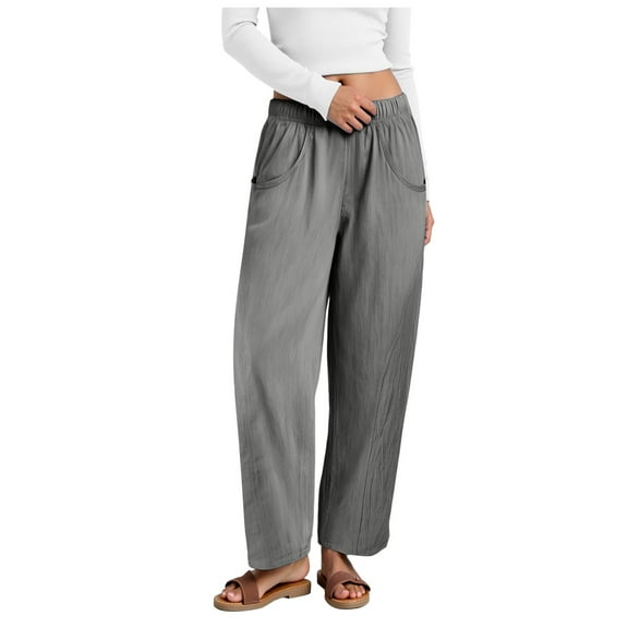 GEWSEY Women's Harem Pants, High Waist Yoga Boho Trousers with Pockets (Grey, S)