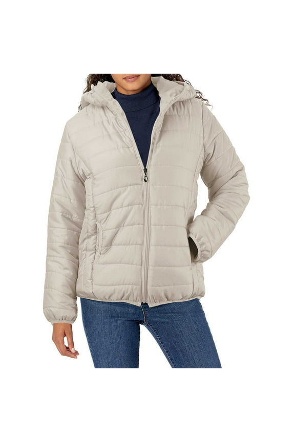 Women's Heavyweight Quilted Hooded Puffer Winter Jacket with Adjustable Waist (White, M)