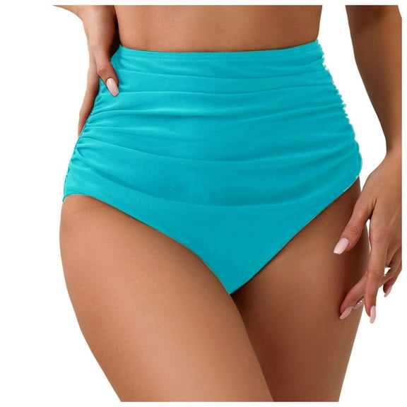 GEWSEY Women's High Waisted Bikini Bottoms Full Coverage Ruched Bathing Suit Tummy Control Swimsuit Bottom Mint Green, S
