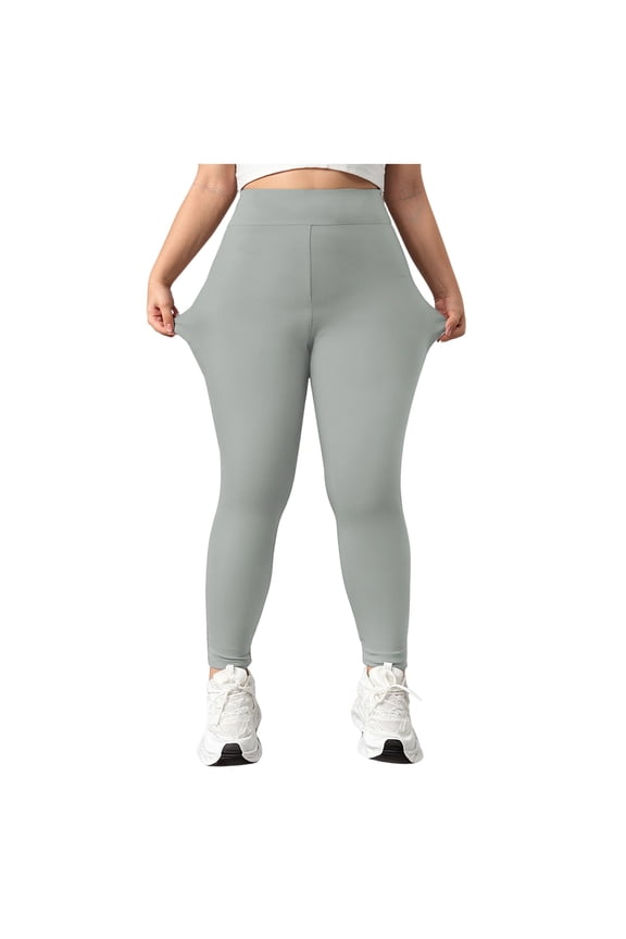 High Waisted Tummy Control Compression Leggings for Women - Petite to Plus Size Womens Leggings Non See Through (Light Gray, S)