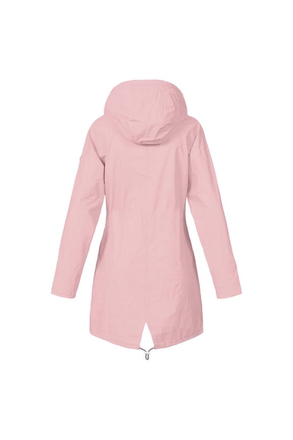 Women's Hooded Rain Jacket Long Waterproof Raincoat Casual Full Zip Anorak Midi Windbreaker Pockets (Pink, XXL)