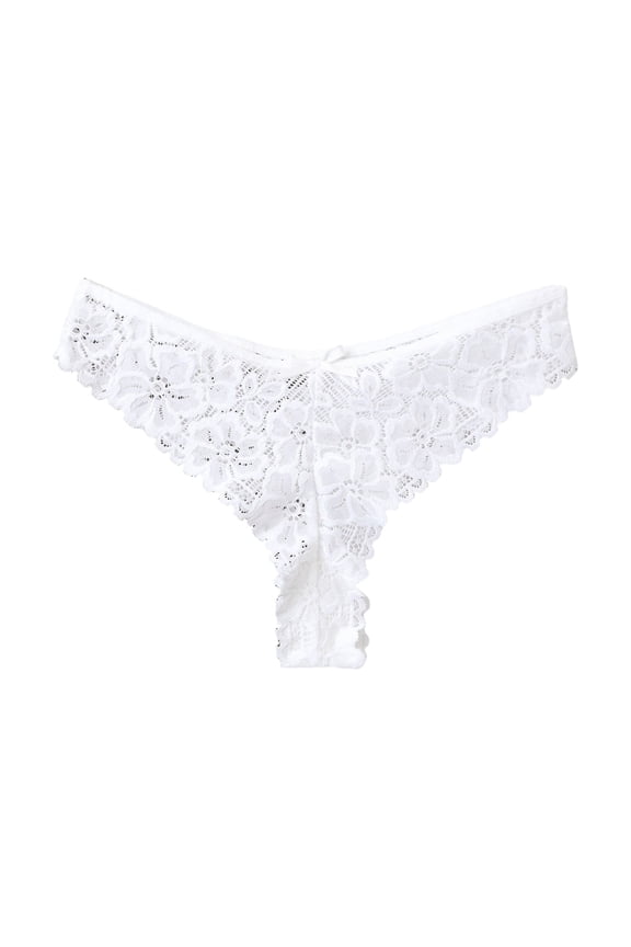 Women's Lace Bow Thongs T Back Low Waist Breathable Panties Sexy Seamless V-Shape Design Floral Lace (White, M)