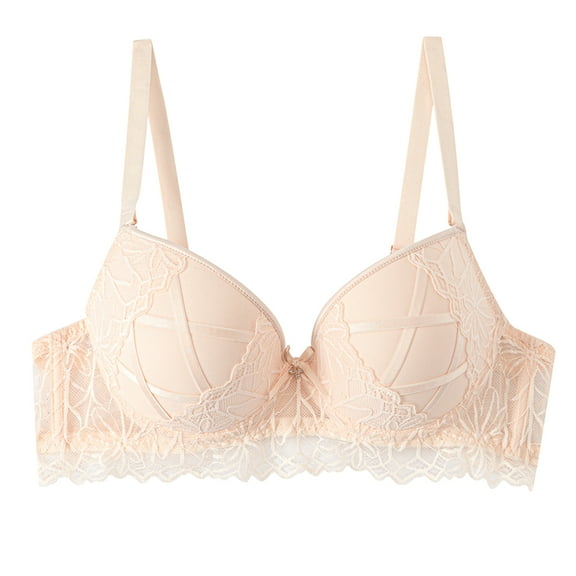 GEWSEY Women's Lace Bra Push Up Solid Color Soft Everyday Padding Classic Underwire Lift Up Bra (Beige, M)