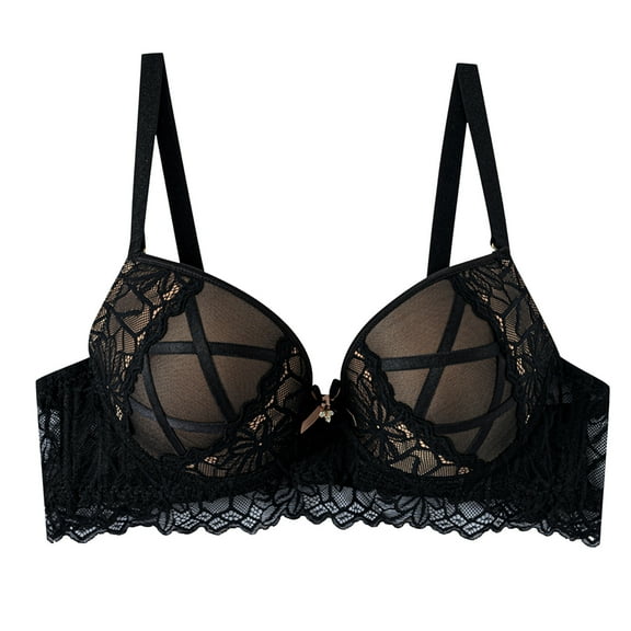 GEWSEY Women's Lace Bra Push Up Solid Color Soft Everyday Padding Classic Underwire Lift Up Bra (Black, XXL)