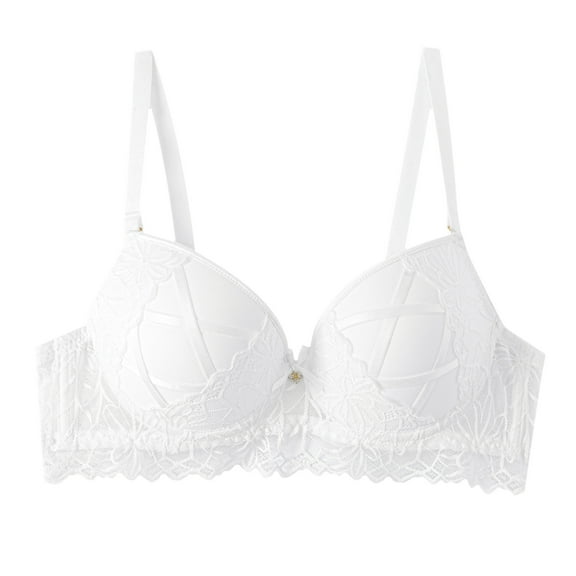 GEWSEY Women's Lace Bra Push Up Solid Color Soft Everyday Padding Classic Underwire Lift Up Bra (White, M)