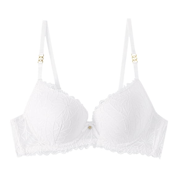 GEWSEY Women's Lace Desire Bra Full-Coverage Lace Bras with Underwire Cups Sexy V Neck Push Up Comfy Bralettes (White, L)