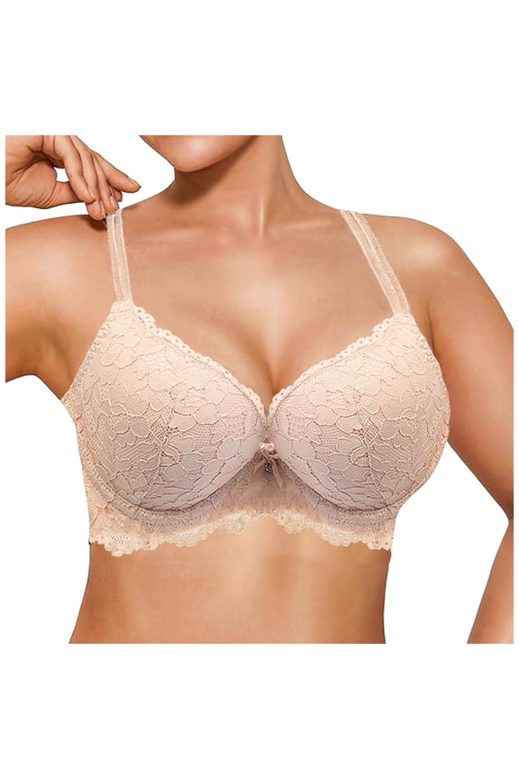 Women's Lace Push Up Bra Padded Support Full Coverage Plunge Everyday Lift Bra (Beige, 30B)