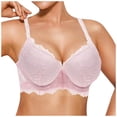 thumbnail image 1 of GEWSEY Women's Lace Push Up Bra Padded Support Full Coverage Plunge Everyday Lift Bra (Pink, 28C), 1 of 4