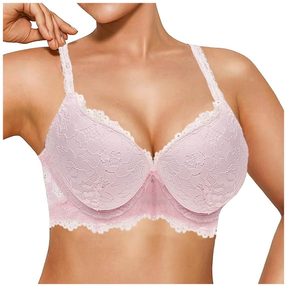 GEWSEY Women's Lace Push Up Bra Padded Support Full Coverage Plunge Everyday Lift Bra (Pink, 28C)