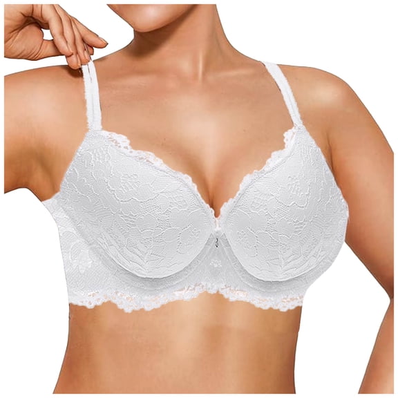 GEWSEY Women's Lace Push Up Bra Padded Support Full Coverage Plunge Everyday Lift Bra (White, 26C)