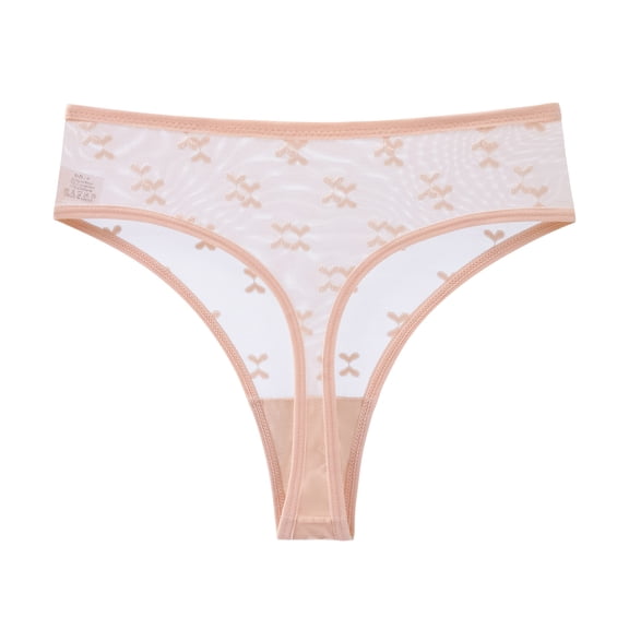 GEWSEY Women's Lace Sheer Panties Heart Print Low Rise Sexy Thongs Underwear (Light Yellow, S)