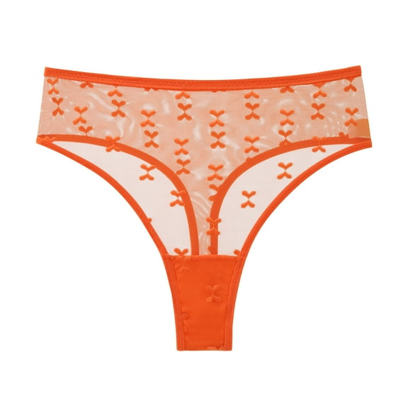 GEWSEY Women's Lace Sheer Panties Heart Print Low Rise Sexy Thongs Underwear (Orange, M)